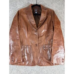 VTG Y2K Gap Bomber Blazer Jacket Womens Brown Genuine Leather Lined Coat Small